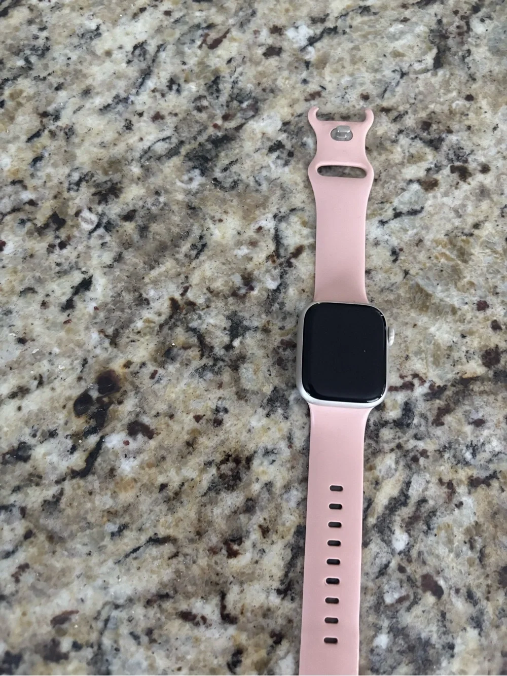 Apple Smartwatch with Rose Pink Silicone Band and Silver Case